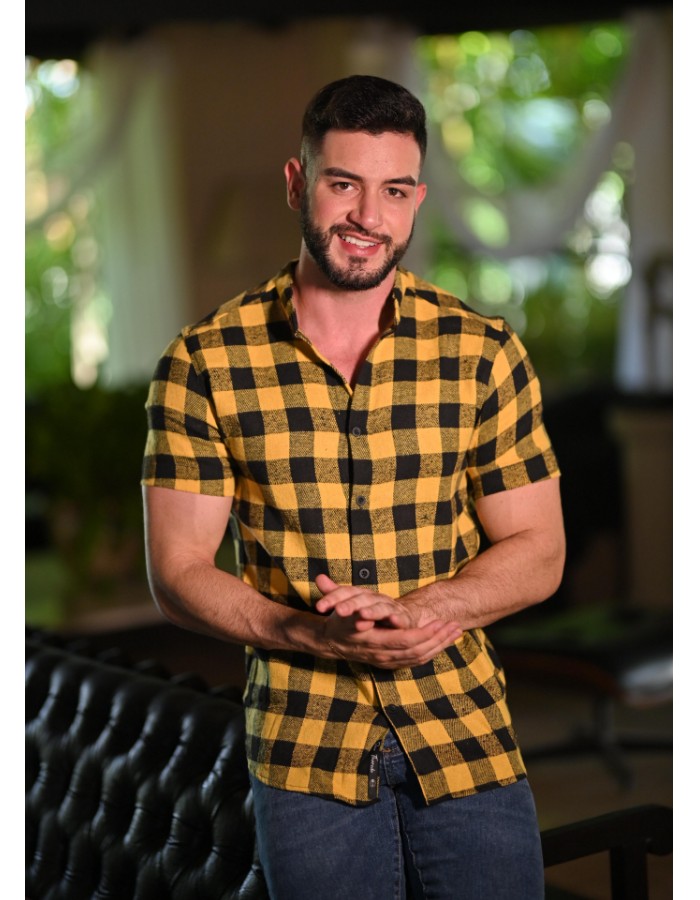 Camisa xadrez flanelado amarelo