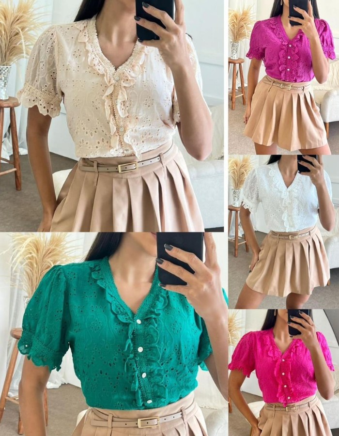 Blusa Linho Babado Renda