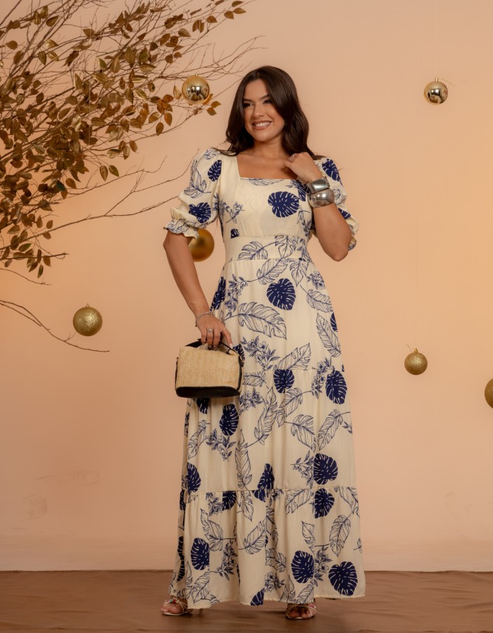 VESTIDO LONGO MANGA CURTA (TEC. VISCOLINHO)