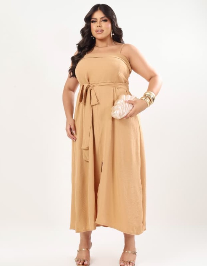 VESTIDO LONGO FAIXA E FENDA EM CREPE DUNA