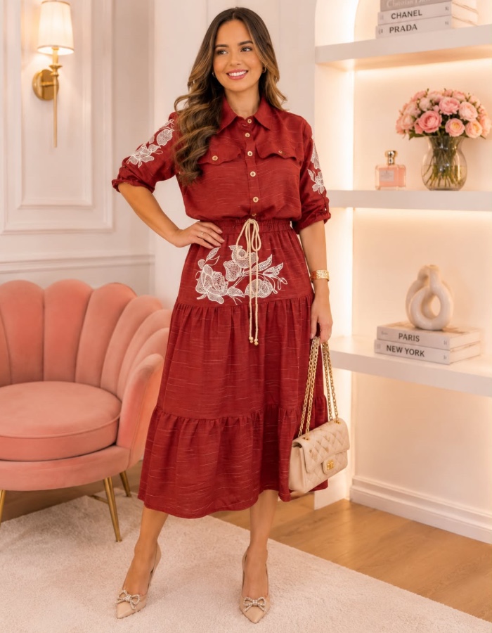 CONJUNTO VESTIDO E CASACO