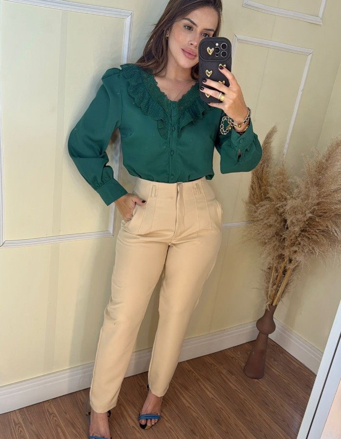 Blusa Crepe Manga Longa