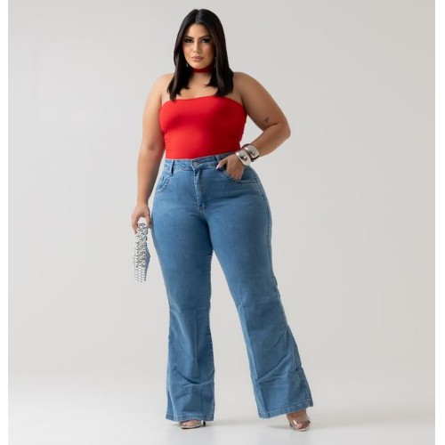 CALÇA FLARE MARMORIZADA COM LYCRA