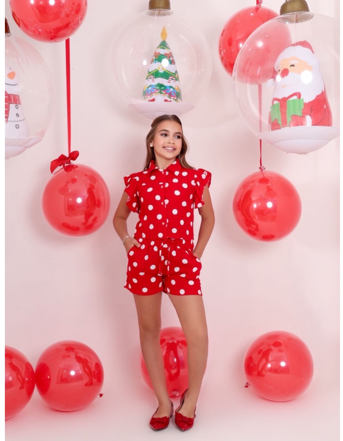 A CONJ SHORT E BLUSA DE BOLINHAS