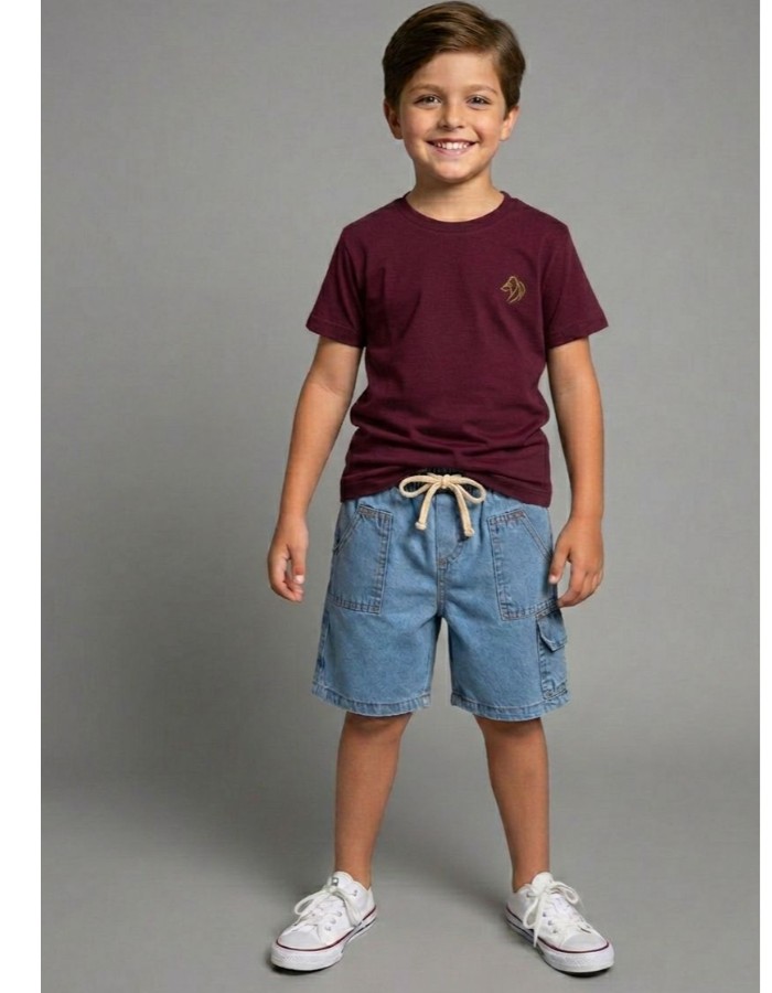 CONJUNTO CAMISA BÁSICA COM SHORT JEANS CORES VARIADAS 
