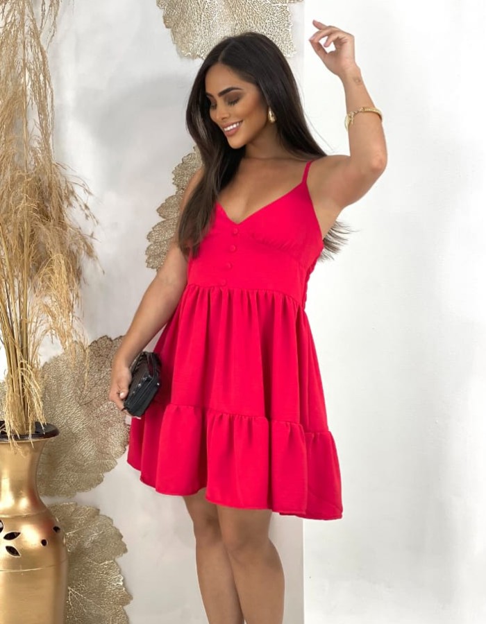 VESTIDO ALÇA 4 BOTÕES EM CREPE AUTO-RELEVO