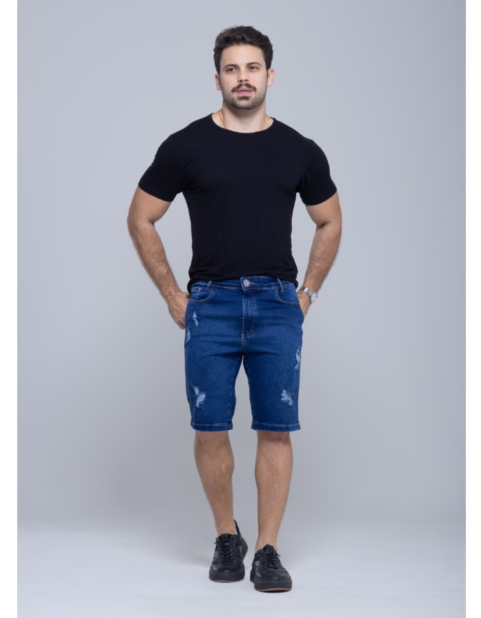 Bermuda jeans com destroyed
