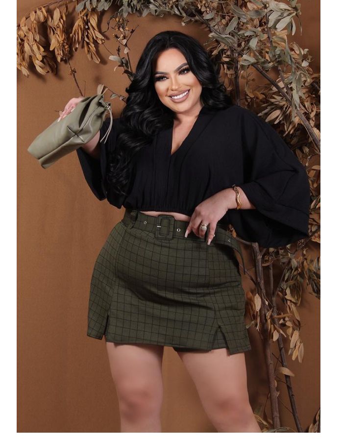 Short saia 2 fendas + cinto. (XADREZ VÁRIADOS) 