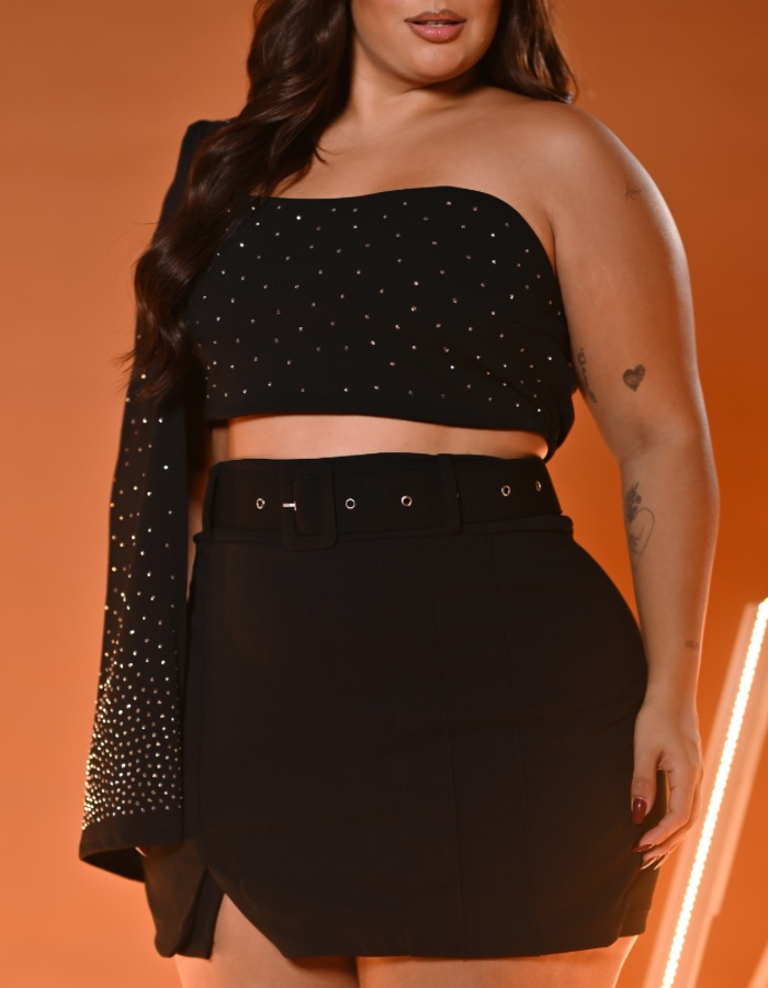 CONJUNTO MANGA CAPA STRASS