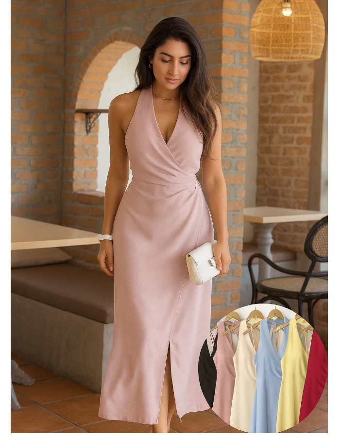 VESTIDO ALFAIATARIA C/ FENDA E DETALHE NAS COSTAS