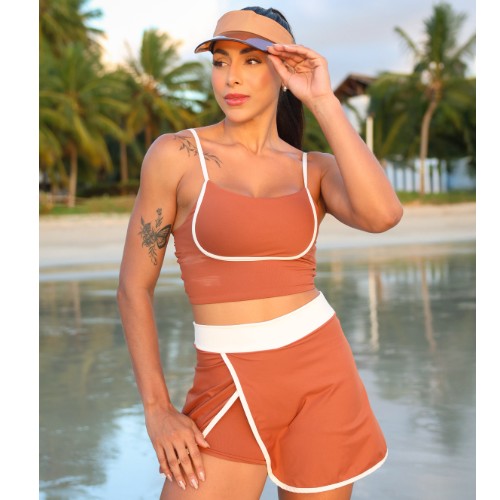 conjunto short saia poliamida liso