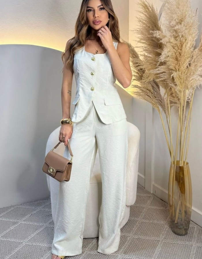 CONJUNTO COM COLETE TECIDO MARANTE