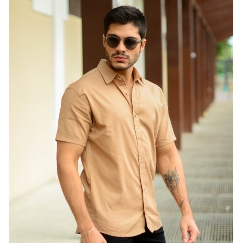 CAMISA MANGA CURTA LINHO GOLA TRADICIONAL