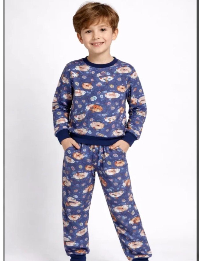 Pigama manga longa masculino moletinho estampado