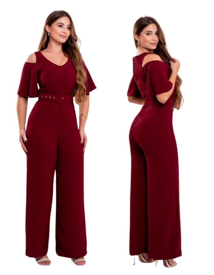 Macacão Manga Vazada Com Cinto Coberto