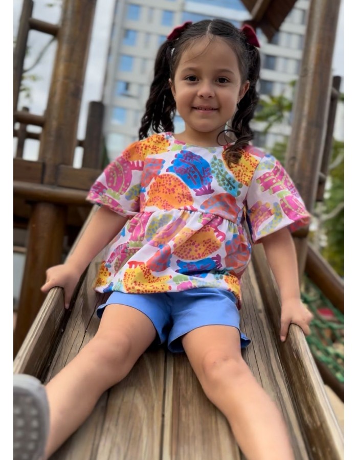 Conjunto Helena confort bananas blusa malha Marisol algodão short algodão com elastano