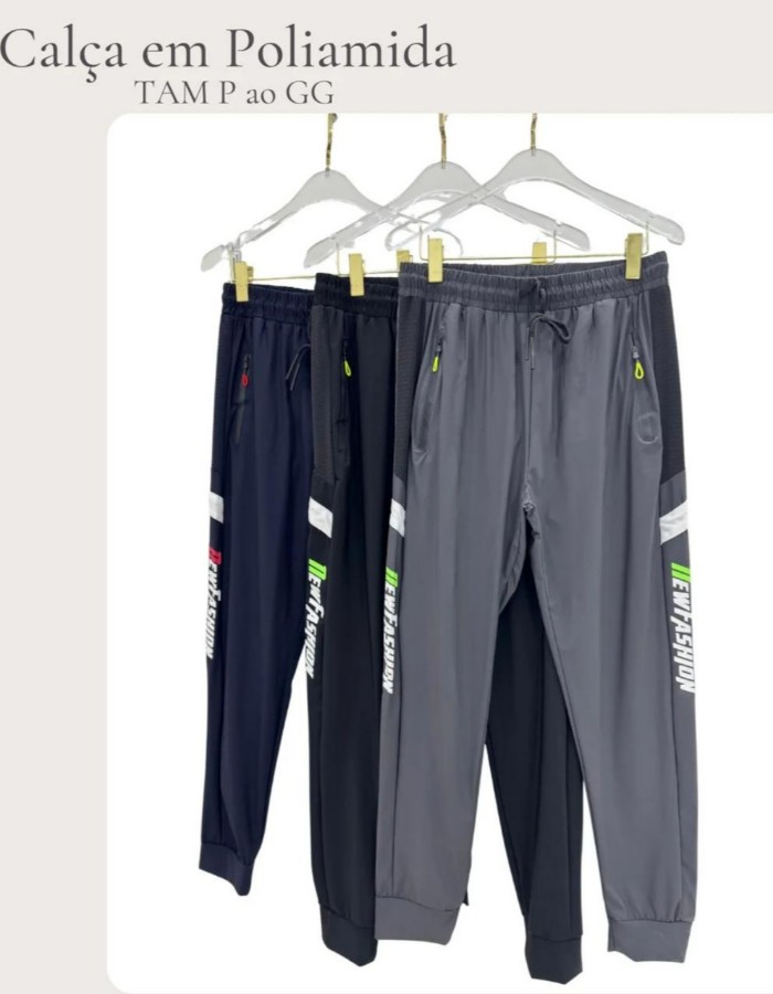 CALÇA TACTEL FAIXA DETALHE COM BOLSO MASCULINO