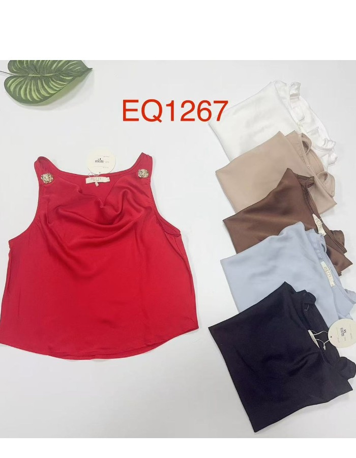 SEMI-CROPPED CREPE CEDA ACETINADO C/ DETALHE NO OMBRO