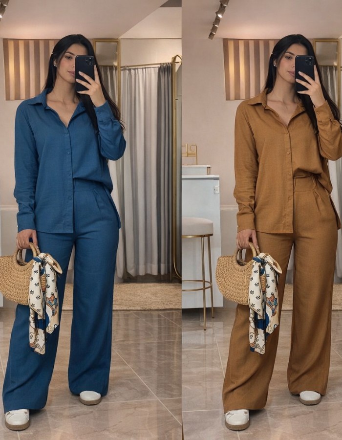 CONJUNTO COM CAMISA E CALÇA DE LINHO