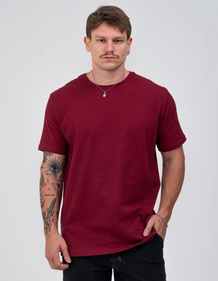 T SHIRT TRICOT CANELADA BORDÔ