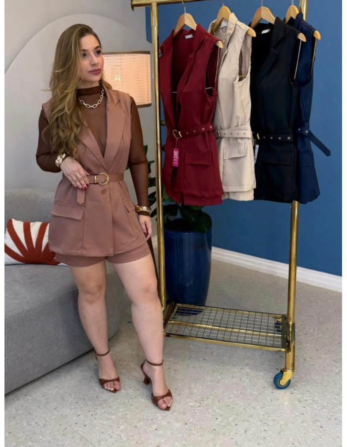 CONJUNTO C/ COLETE E CINTO COR DA PEÇA