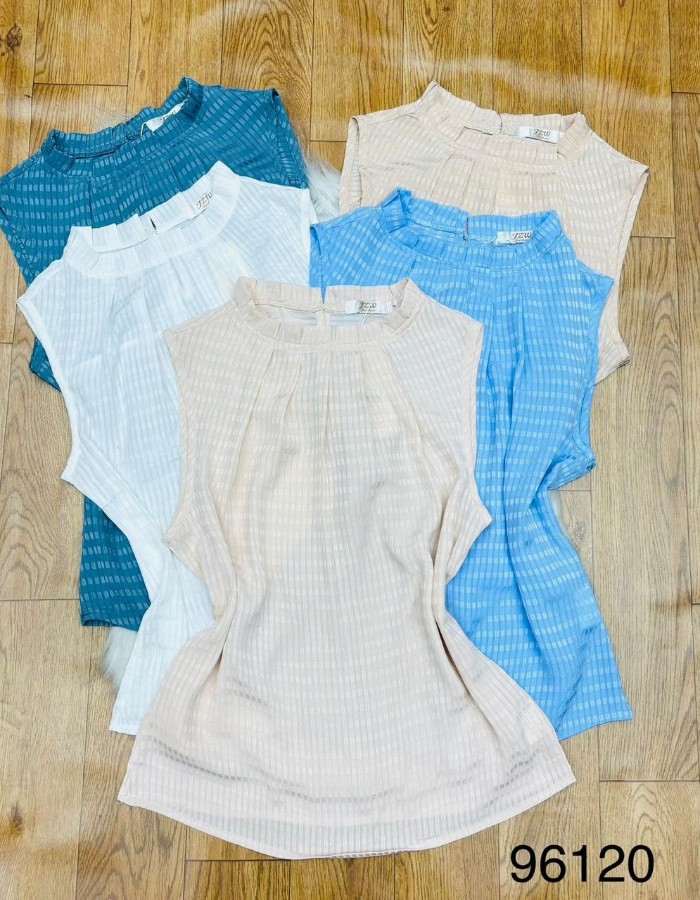 BLUSA REGATA GOLA ALTA CREPE SEDA TECIDO TRABALHADO