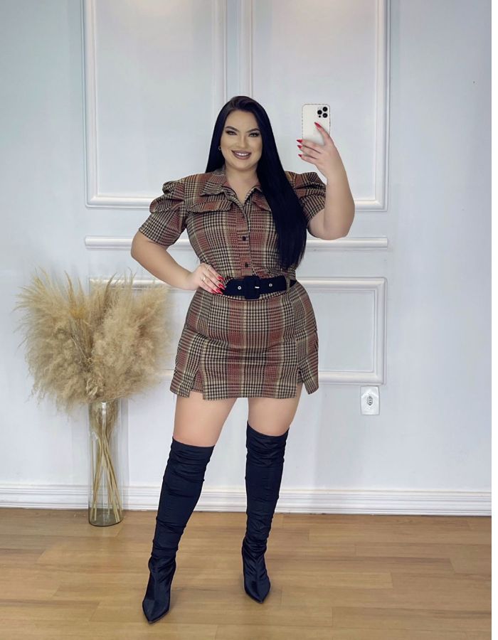 short saia duas fendas xadrez est diversas