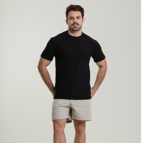 CAMISA GOLA CARECA TEXTURIZADA CANELADA 