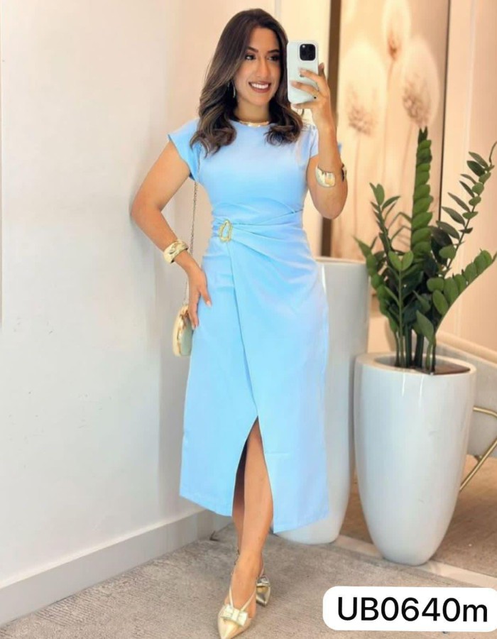 VESTIDO MARANTE C/FENDA E FIVELA