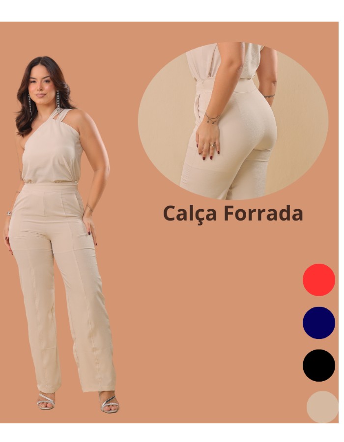 Conjunto Vivia Calça Forrada E Blusa Alça Única