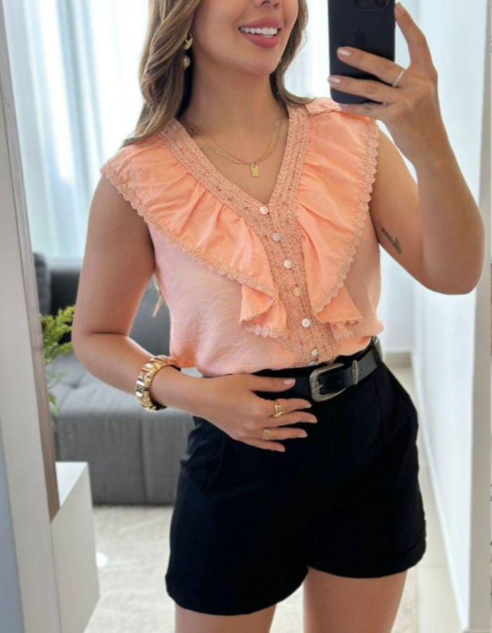 BLUSA CREPE SEDA C/BABADO