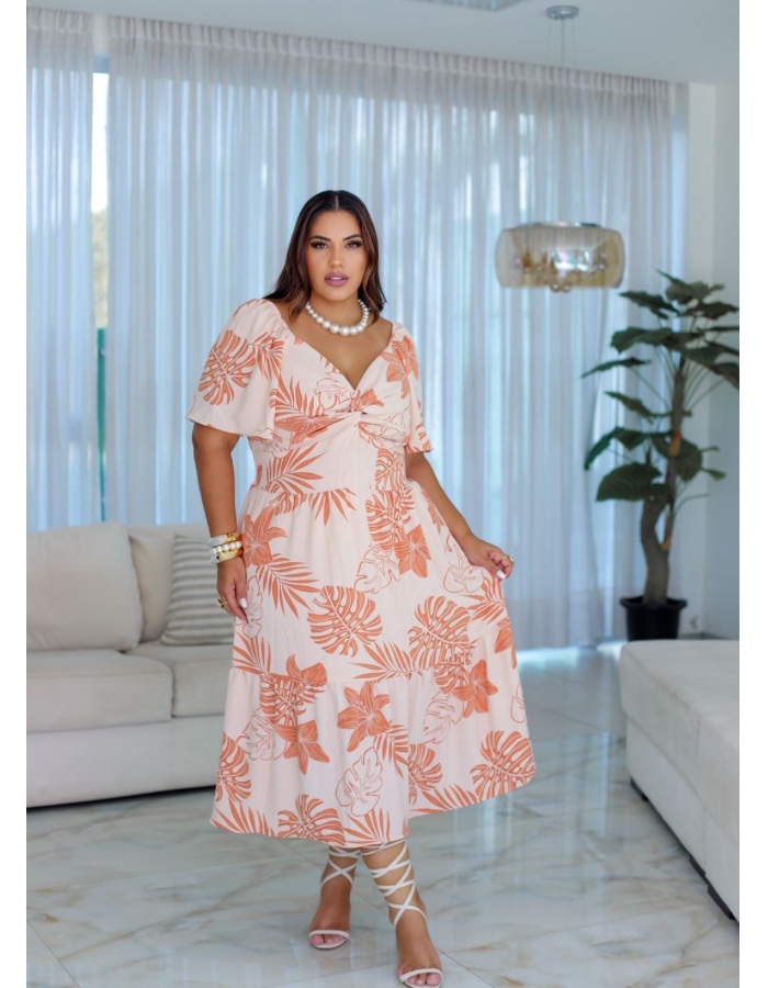 Vestido longo de manga 