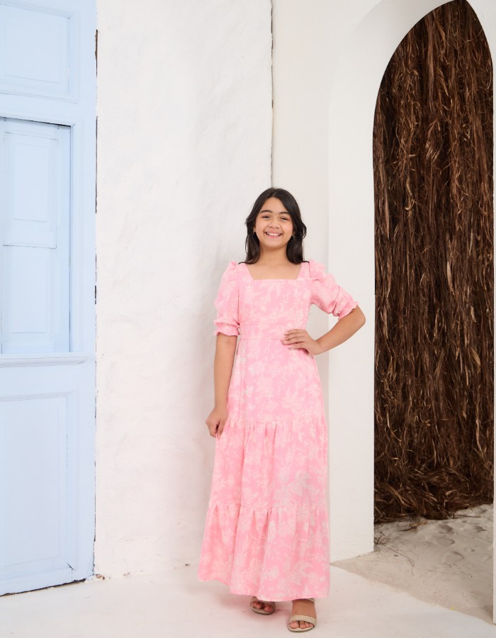 VESTIDO LONGO MANGA CURTA (TEC. VISCOLINHO)