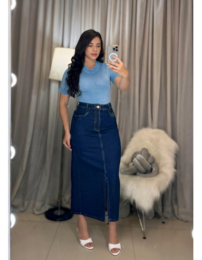 SAIA JEANS LONGA COM FENDA