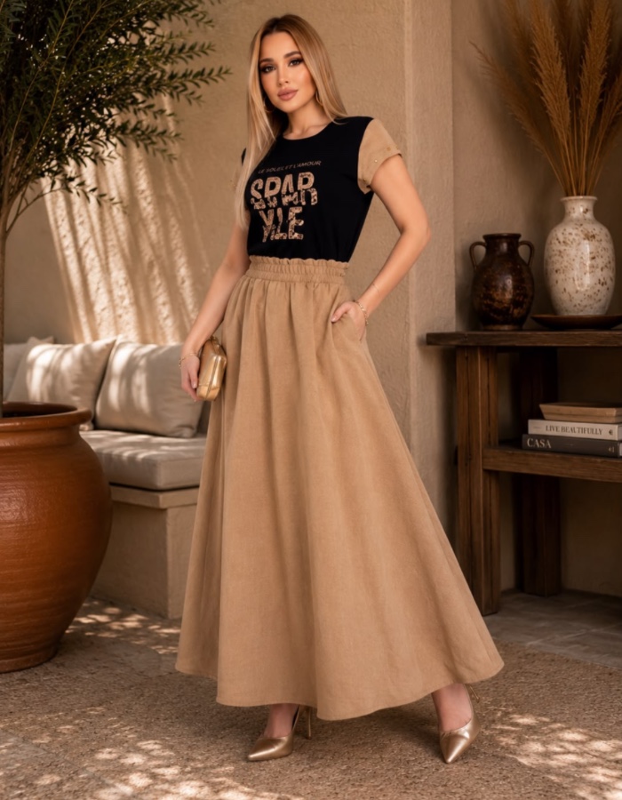 CONJUNTO TEE E SAIA LONGA LISA