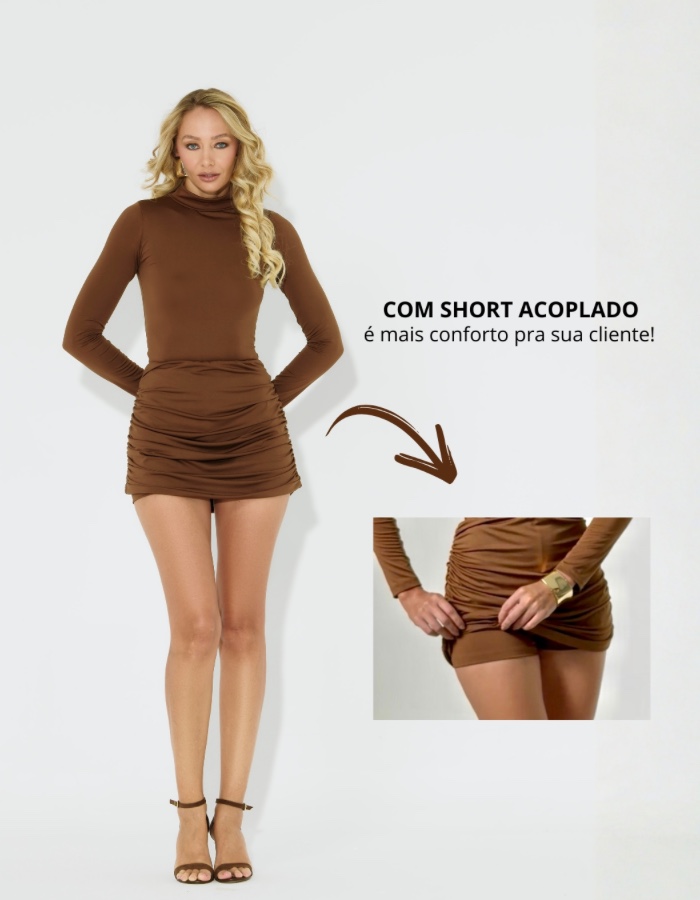SAIA DRAPEADA COM SHORT ACOPLADO
