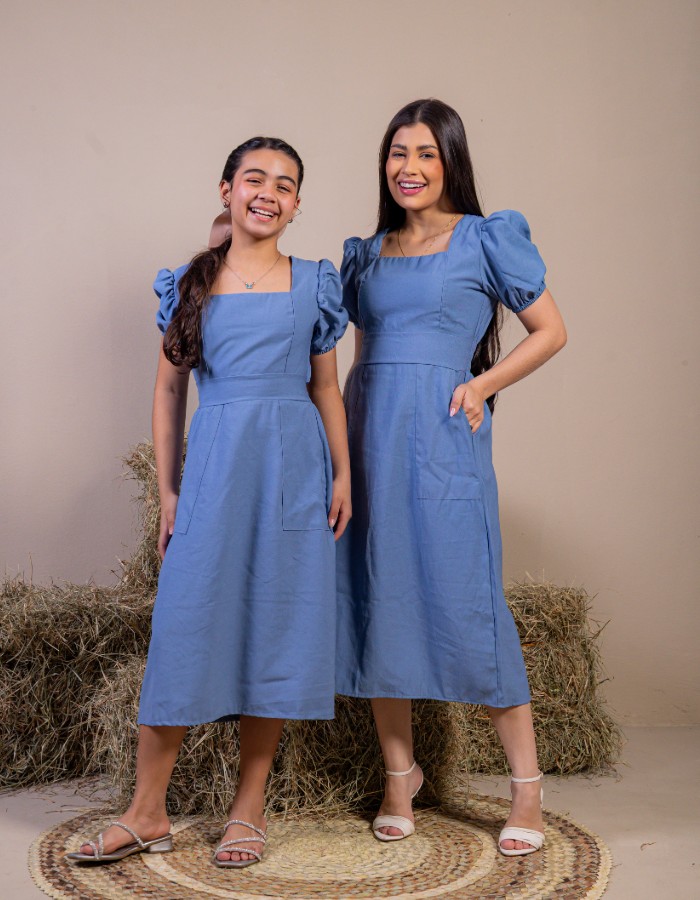 VESTIDO MIDI COM BOLSO ( TEC. MARRANT )