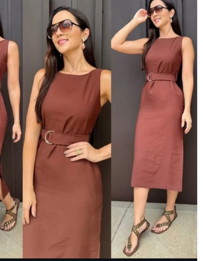 VESTIDO TECIDO MARANTE VEM COM CINTO 