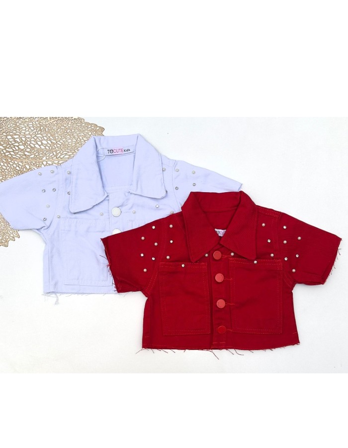 Colete Jeans com Pérolas 