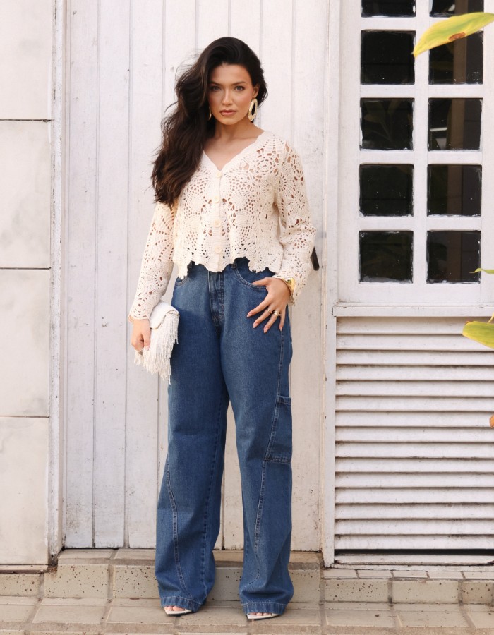 CALÇA CARGO COM COSTURA ESCURA