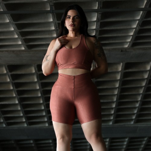 CONJUNTO SHORT COM BOLSO CANELADO PLUS SIZE