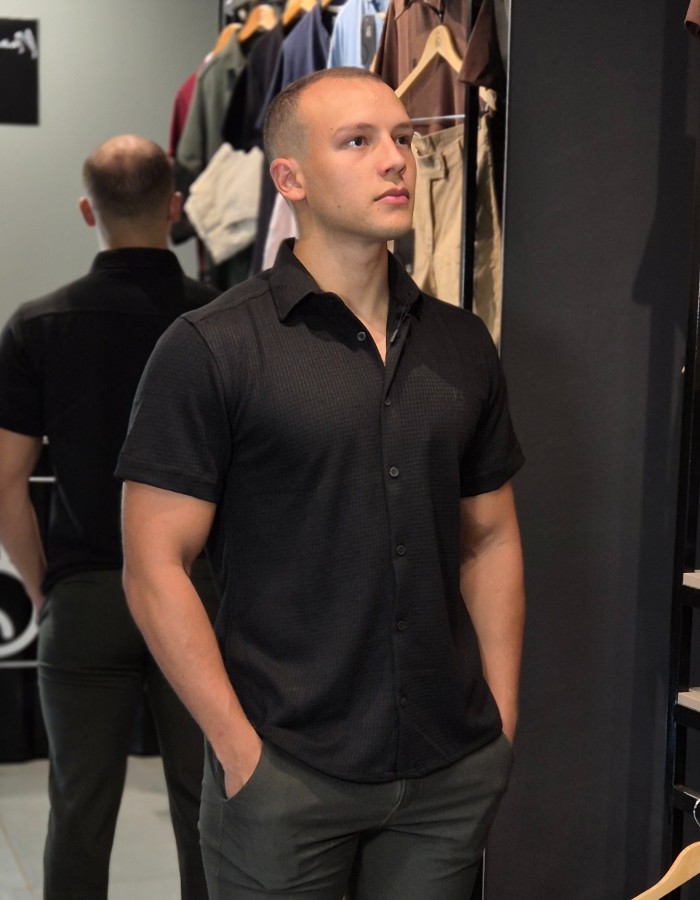 CAMISA SOCIAL MANGA CURTA TEXTURIZADA 