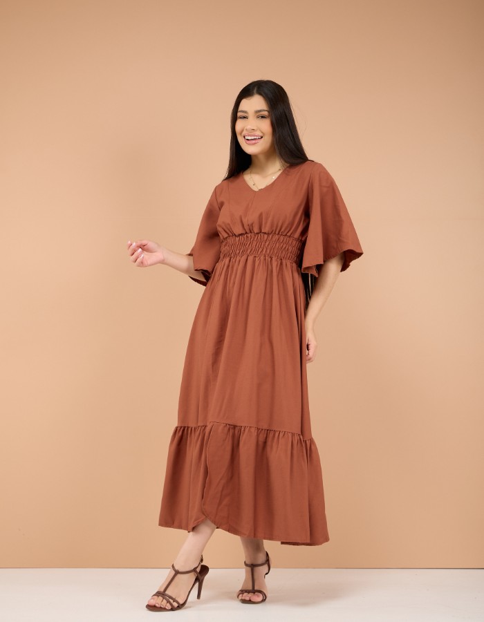 VESTIDO MIDI FENDA NO BABADO( TEC. MARRANT )