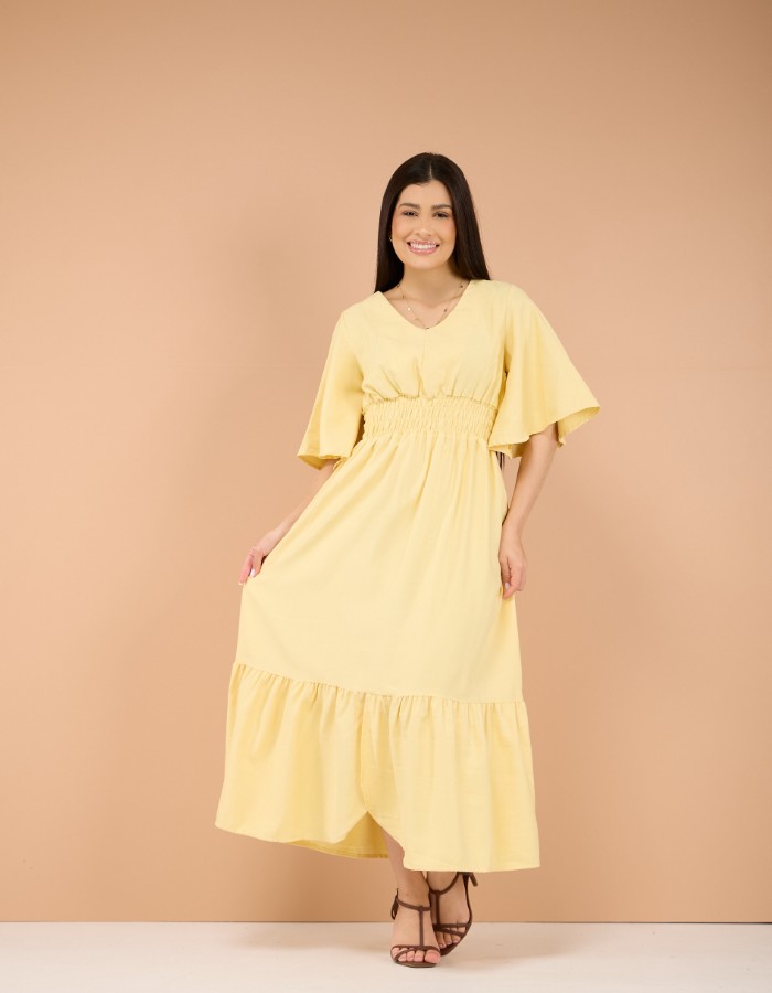 VESTIDO MIDI FENDA NO BABADO( TEC. MARRANT )