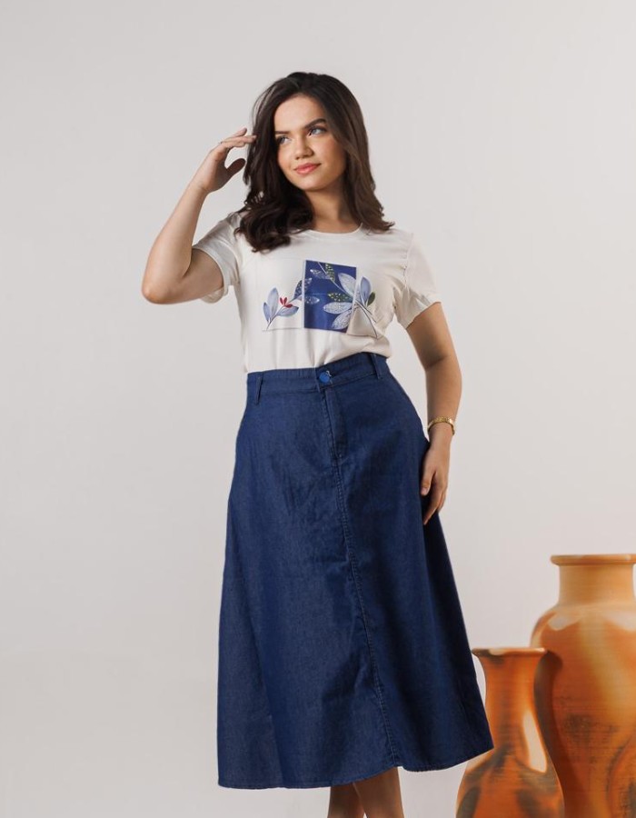 Saia Nieli MIDI - Jeans mescla