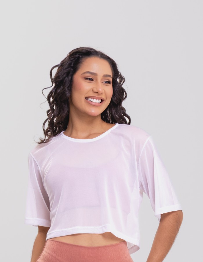 CROPPED DE MANGA DE TULE