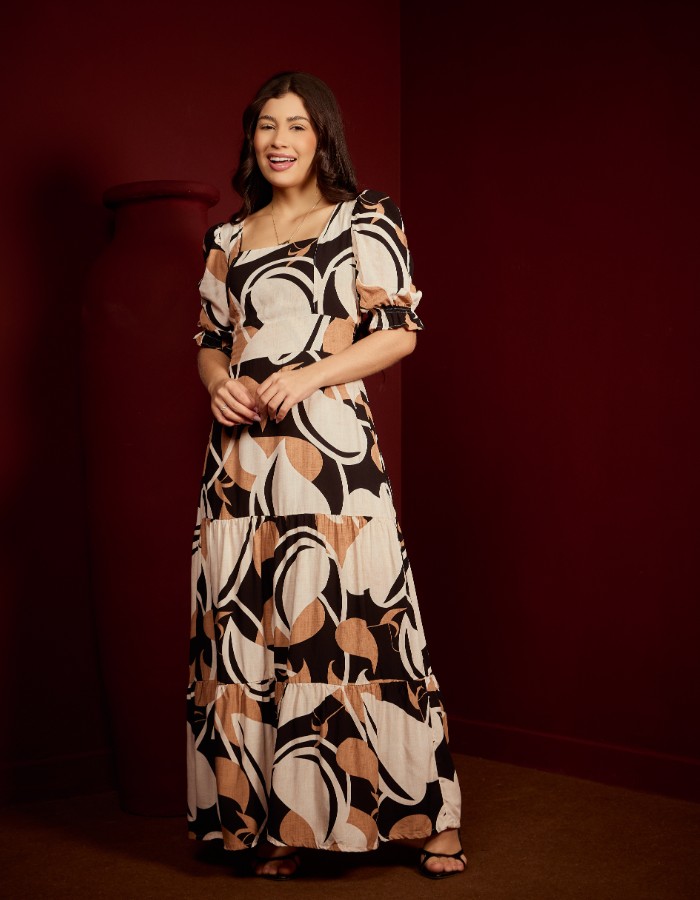 VESTIDO LONGO MANGA CURTA (TEC. VISCOLINHO)