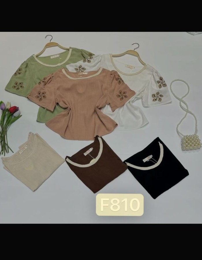 Blusa De Linho C/Detalhe No Pescoço e Na Manga 