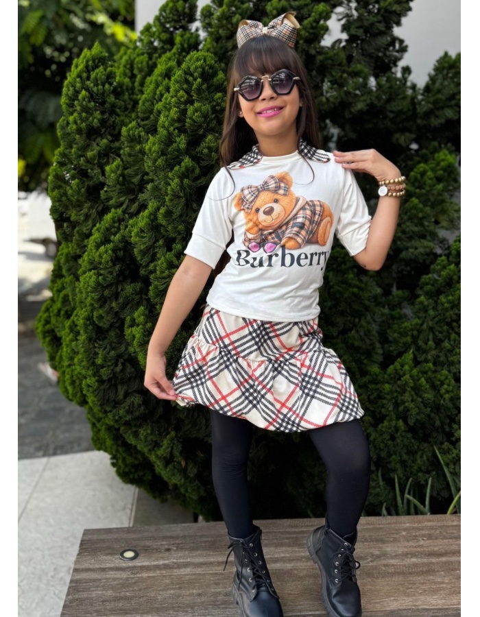 Conjunto saia balonê ursinha burberry