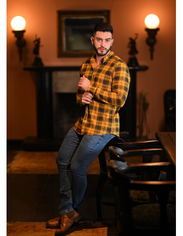 CAMISA LONGA XADREZ AMARELA